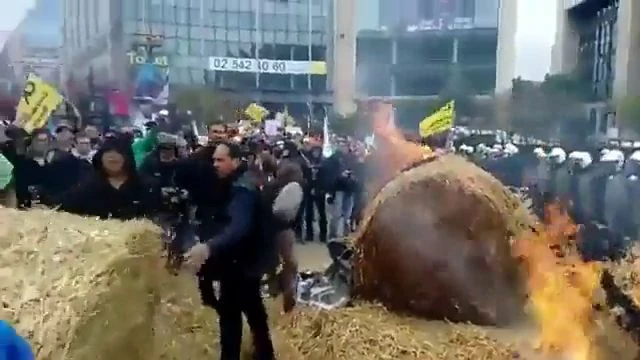 Wheat Machine Gun Being Used In Farmers' Protest.