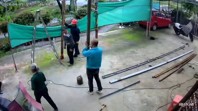 Workers Let Fall  A Wooden Pole On A Child
