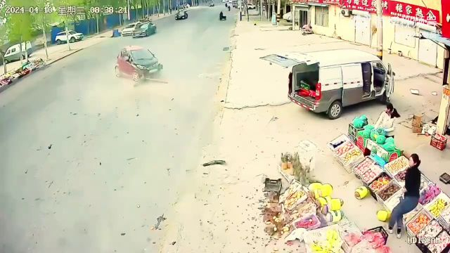 As A Result Of The Accident, The Motorcyclist Flew To The Fruit Counter