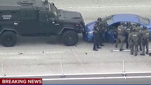 After A Police Chase That Started In Corona, Ca And Ended In A Few Hours Standoff On The 91 Freeway, In Anaheim, The Driver Of The Vehicle Took His Own Life