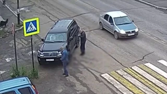 Bastard Driver Almost Hit A Pedestrian At A Crosswalk Then Beat Him Up